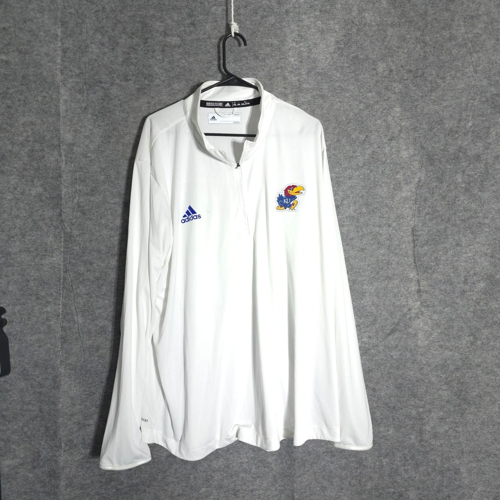 Adidas Kansas Jayhawks Men 2XL White Quarter Zip Pullover NCAA Athletic Training